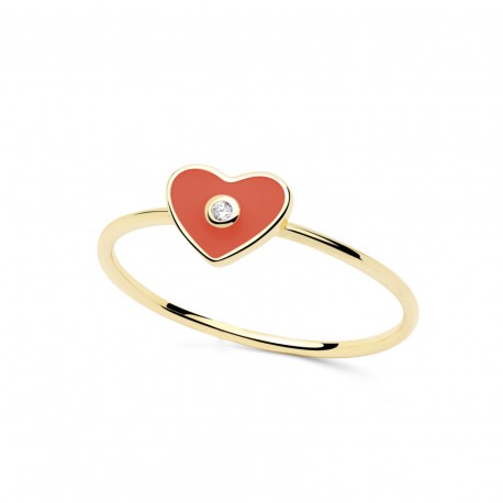 ANILLO CUORE PLATA DORADA TALLA 12 ROJO