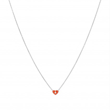 COLLAR CUORE PLATA RODIADA ROJO