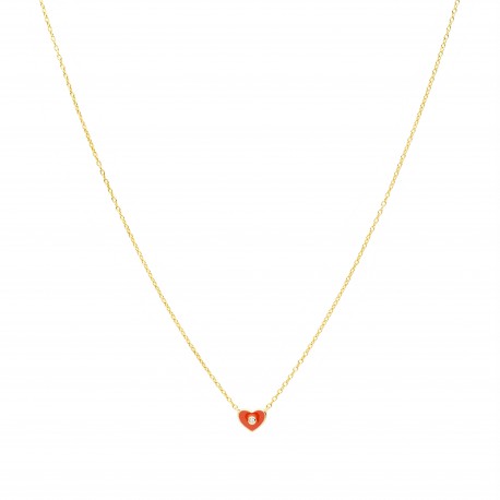 COLLAR CUORE PLATA DORADA ROJO