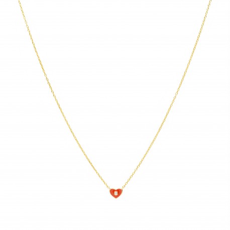 COLLAR CUORE PLATA DORADA ROJO