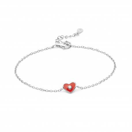 PULSERA CUORE PLATA RODIADA ROJO