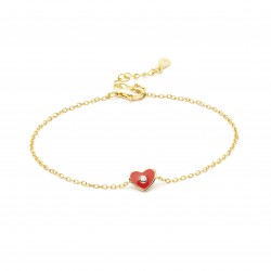 PULSERA CUORE PLATA DORADA ROJO