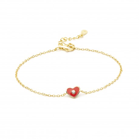 PULSERA CUORE PLATA DORADA ROJO