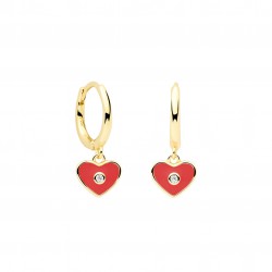 PENDIENTES CUORE PLATA DORADA ROJO