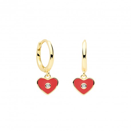 PENDIENTES CUORE PLATA DORADA ROJO